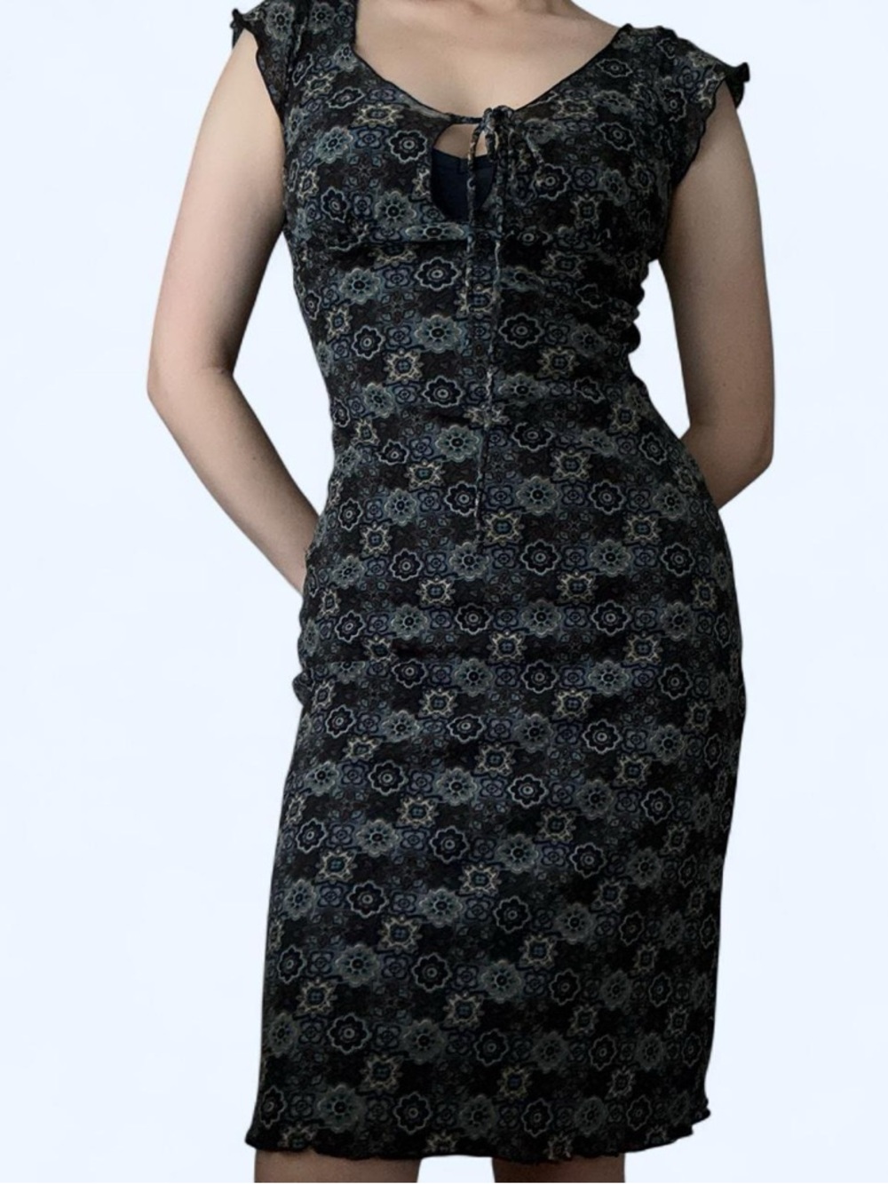 Vintage Y2K midi Rampage Kaleidoscope floral blue and black dress